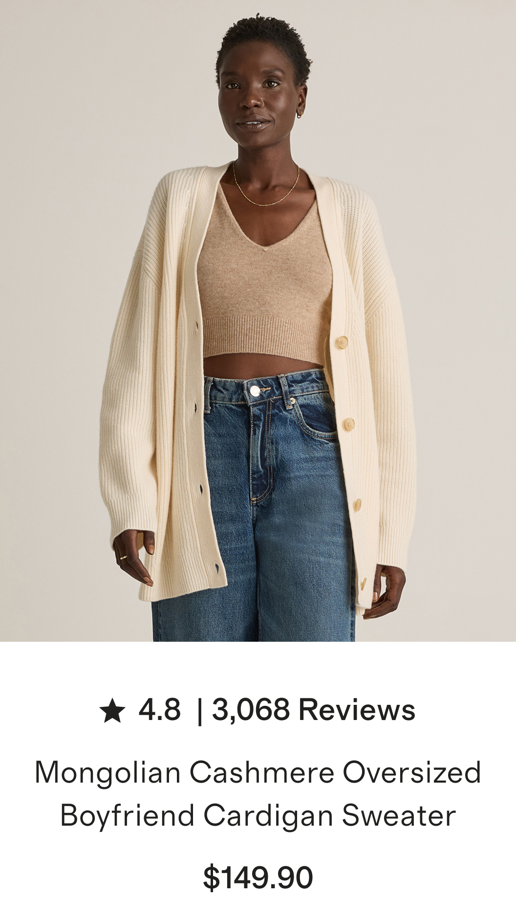 Mongolian Cashmere Oversized Boyfriend Cardigan Sweater