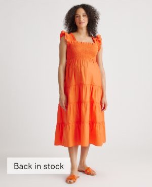 100% Organic Cotton Maternity Smocked Midi Dress