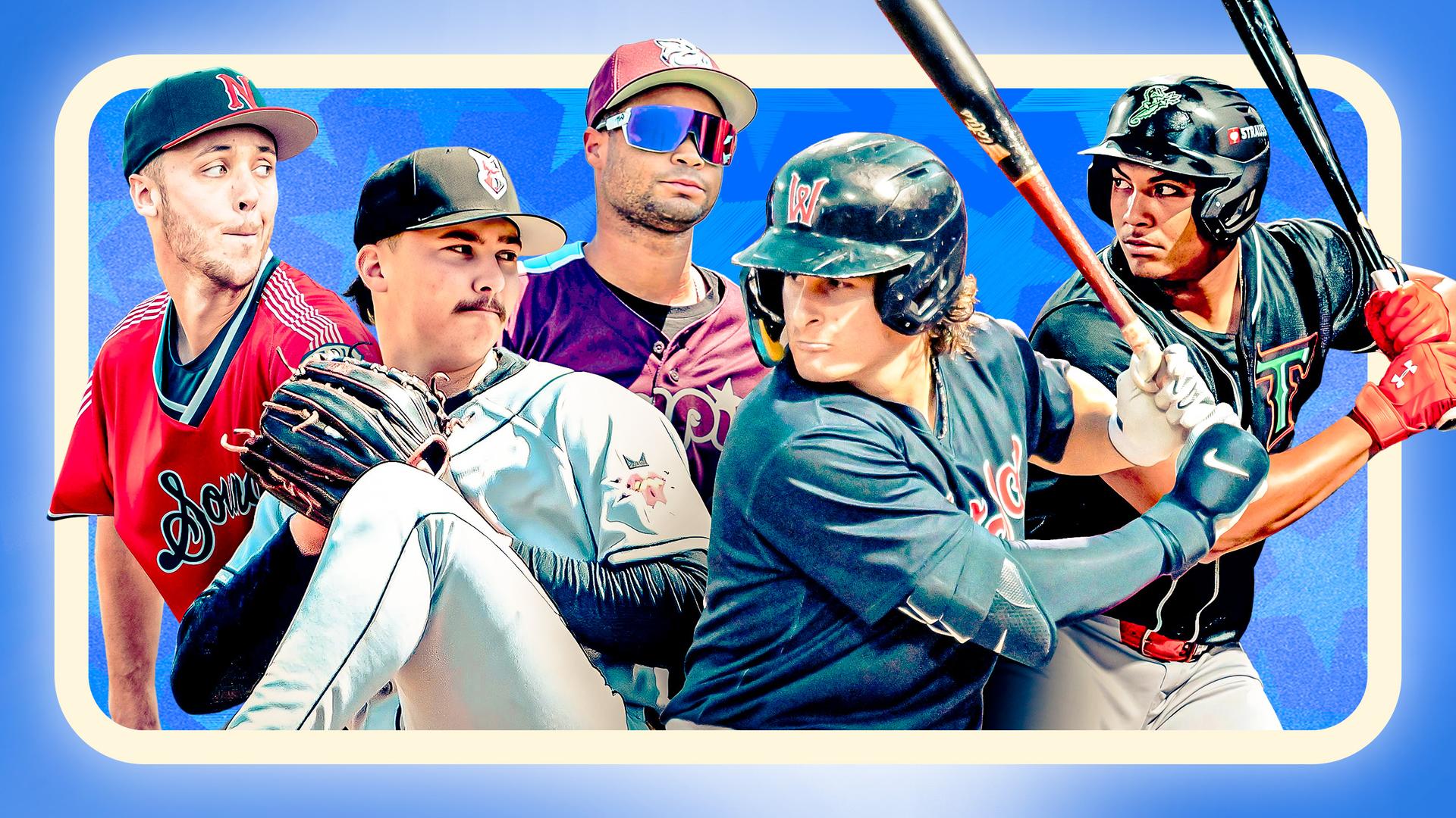 Photos of Jacob Misiorowski, Bubba Chandler, Justin Crawford, Roman Anthony and Samuel Basallo