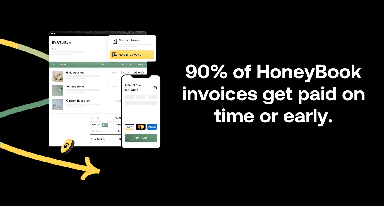 90% of HoneyBook invoices get paid on time or early