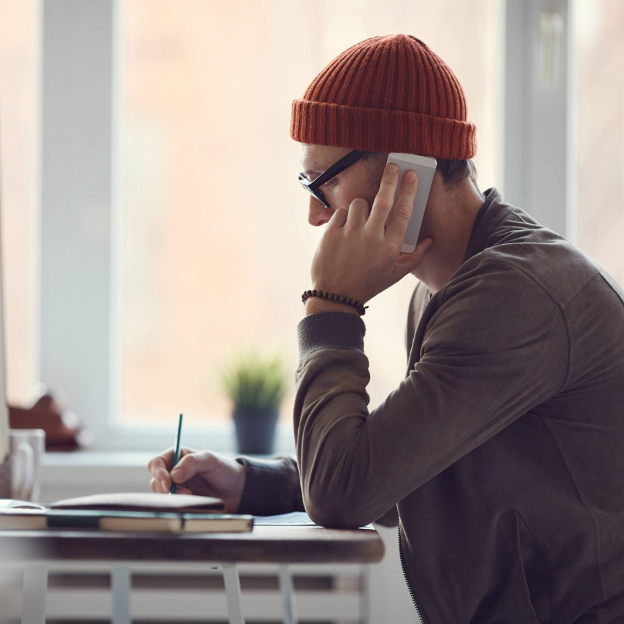 Man taking a discovery call on the phone