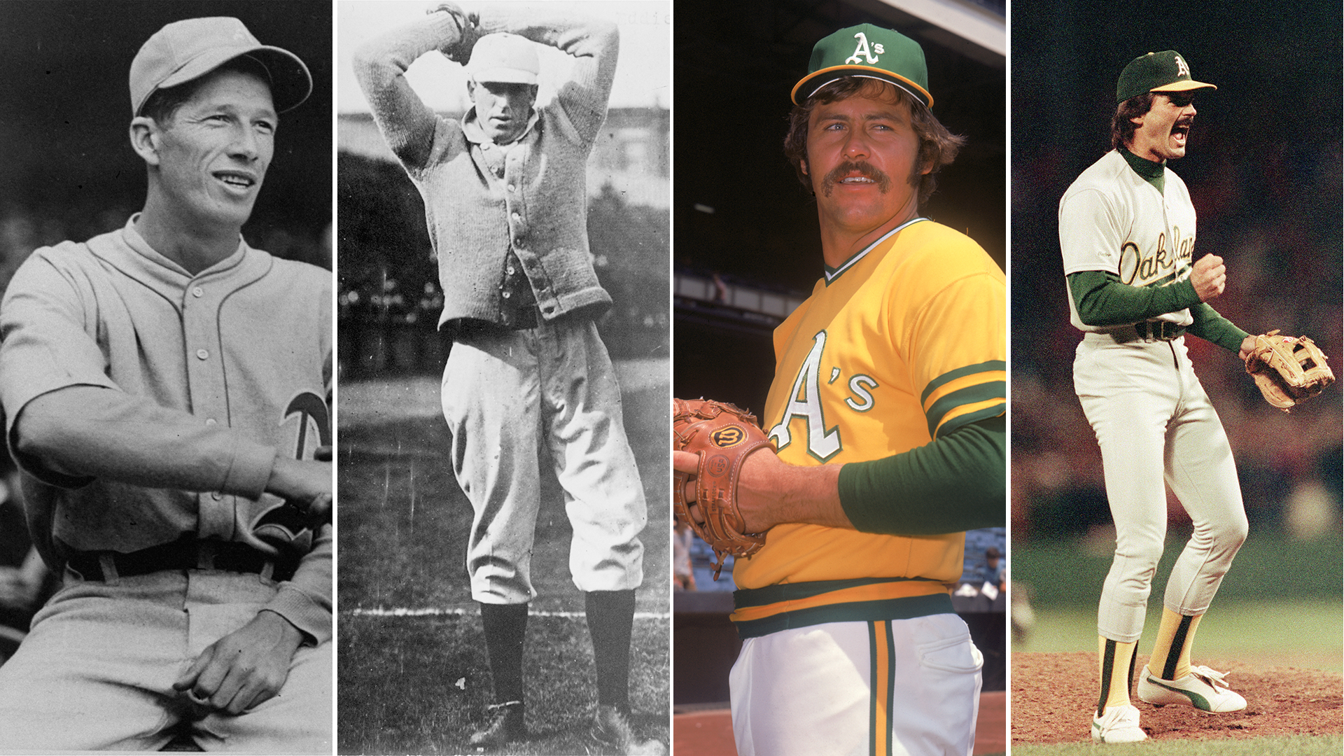 (L to R) Lefty Grove, Eddie Plank, Catfish Hunter and Dennis Eckersley