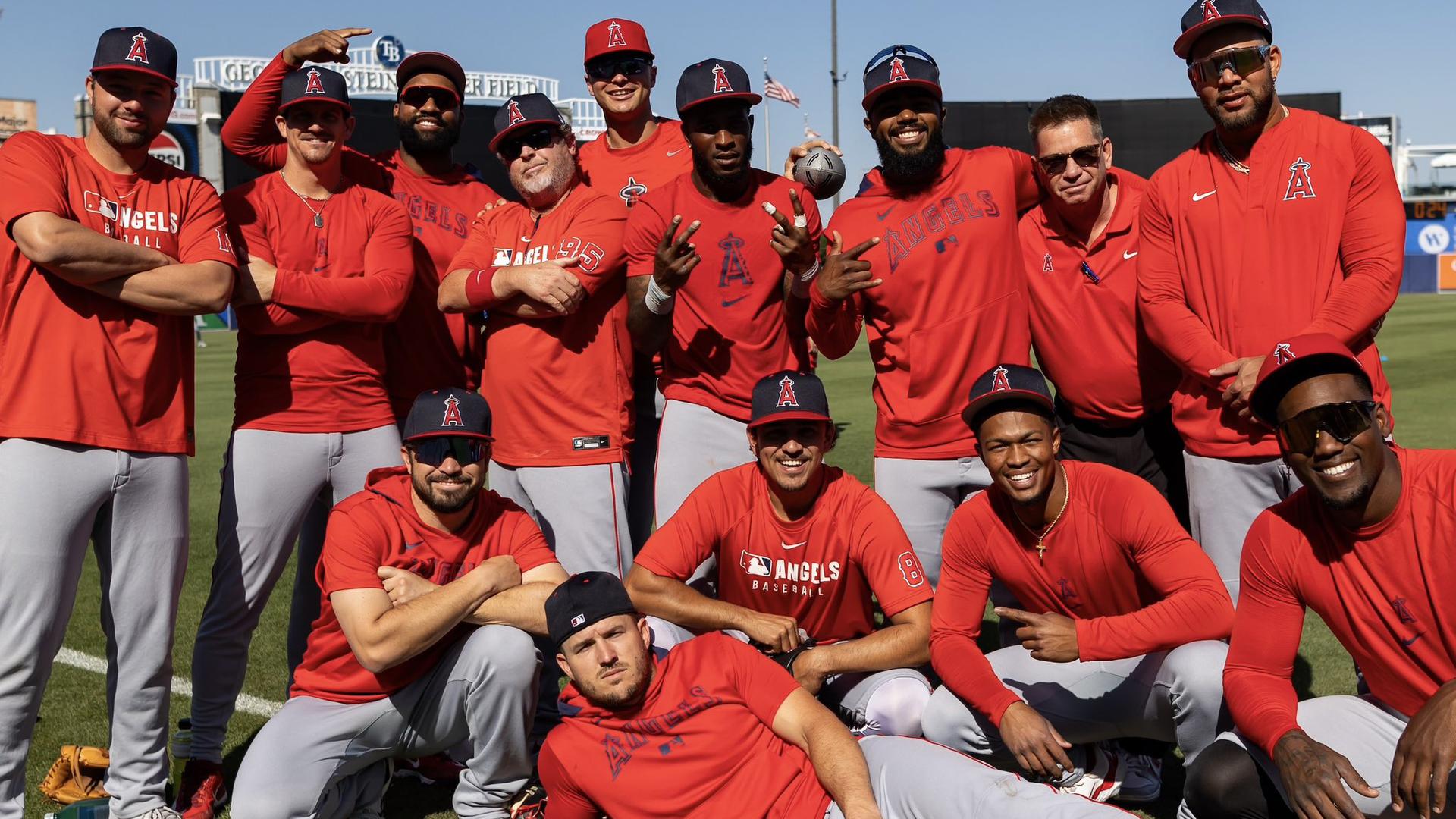 The Angels taking a team picture in Tampa