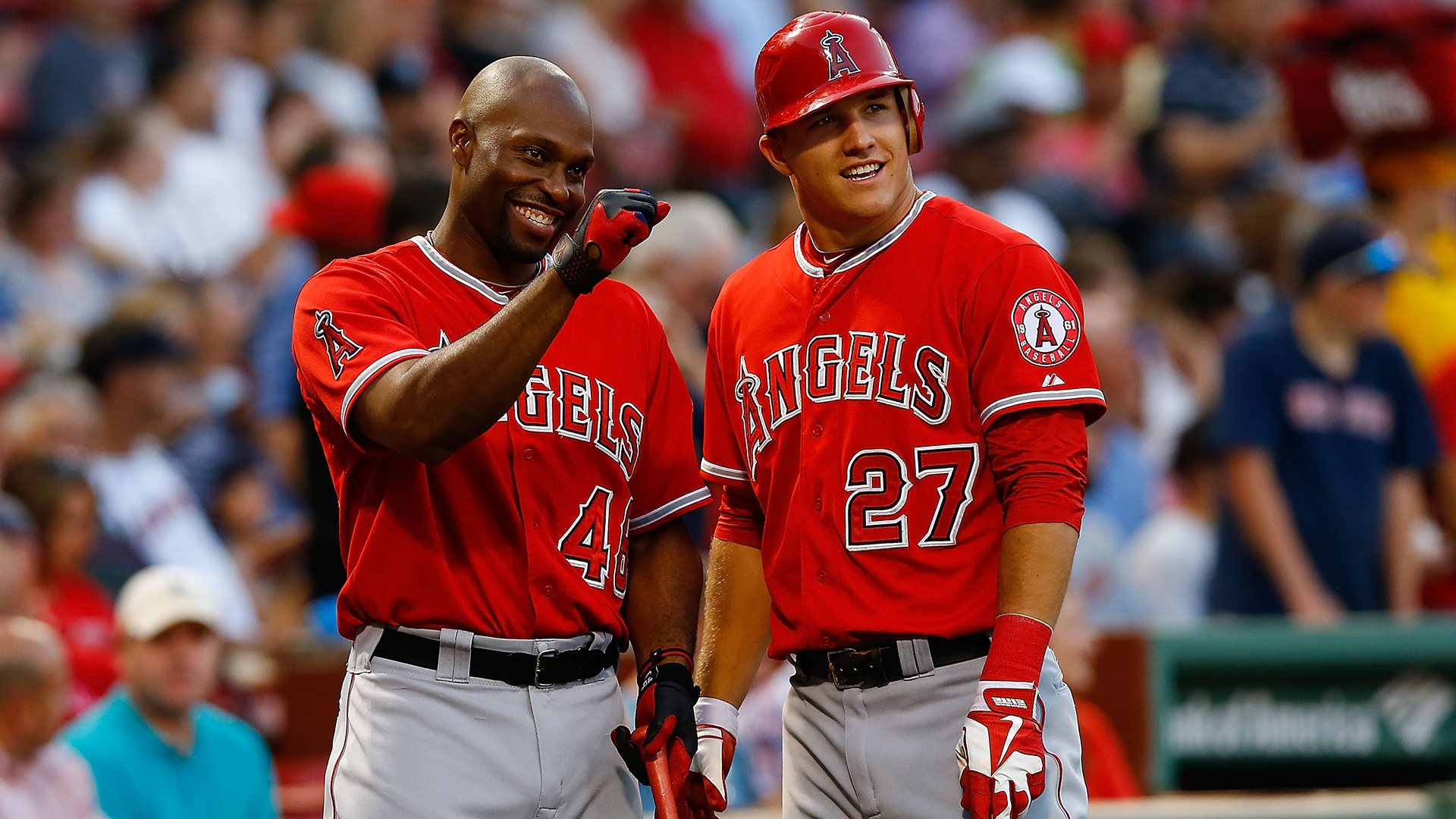 Torii Hunter with Mike Trout, 2012