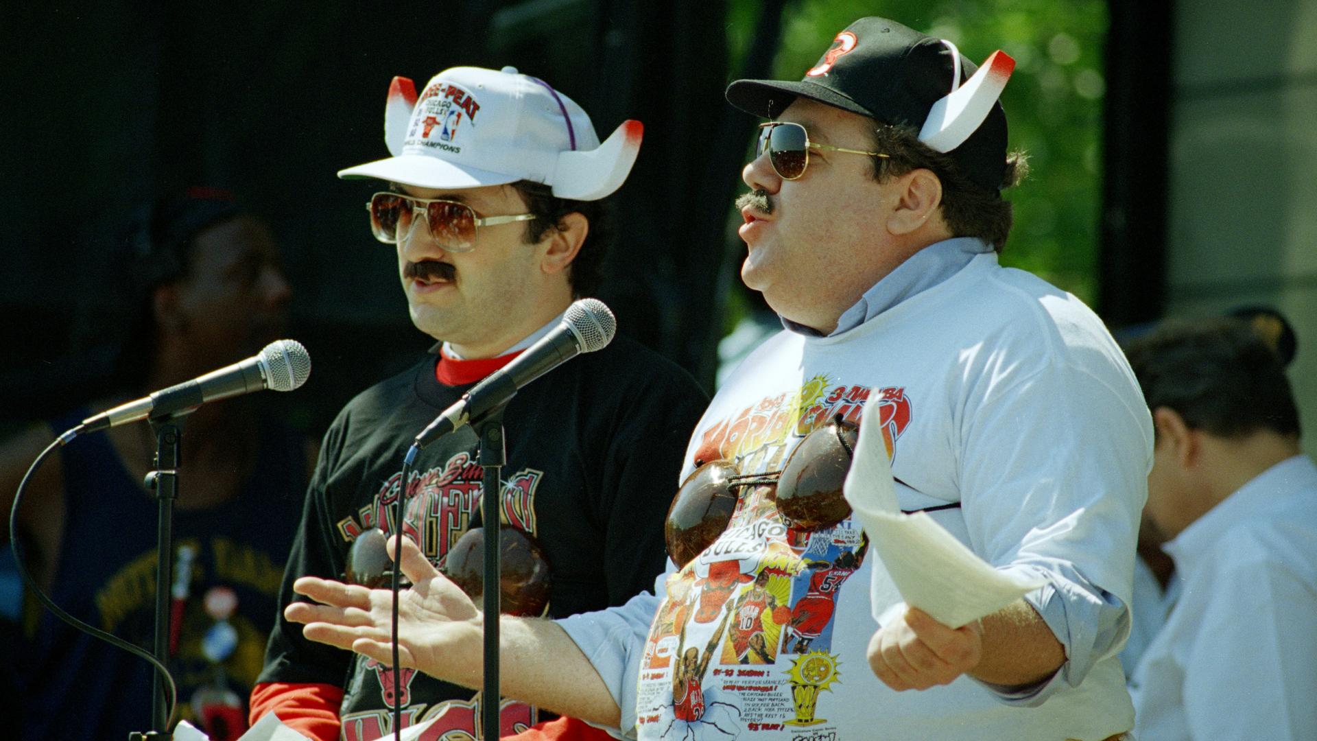 George Wendt (right) in 1993 at the Chicago Bulls' rally after winning their 3rd straight NBA title