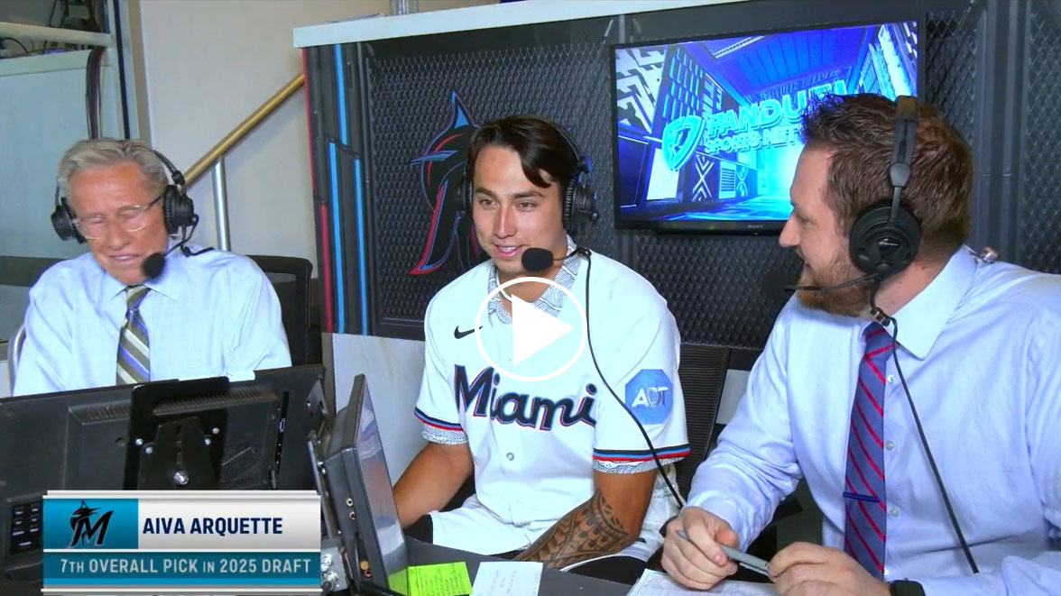 Aiva Arquette in the Marlins' radio booth