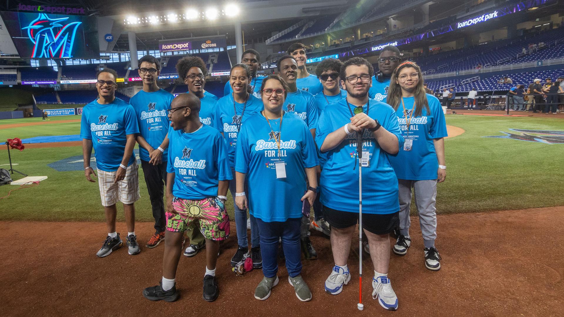 A group from Miami Lighthouse for the Blind and Visually Impaired during their visit to loanDepot park