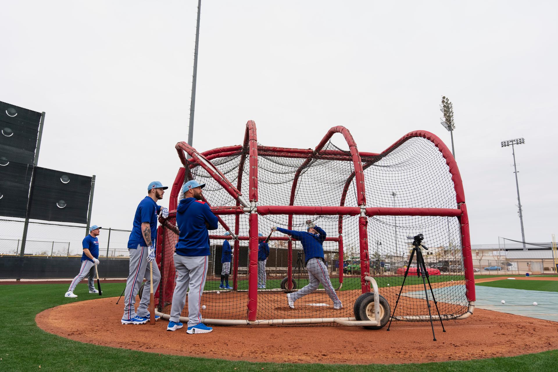 Justin Viele takes in batting practice