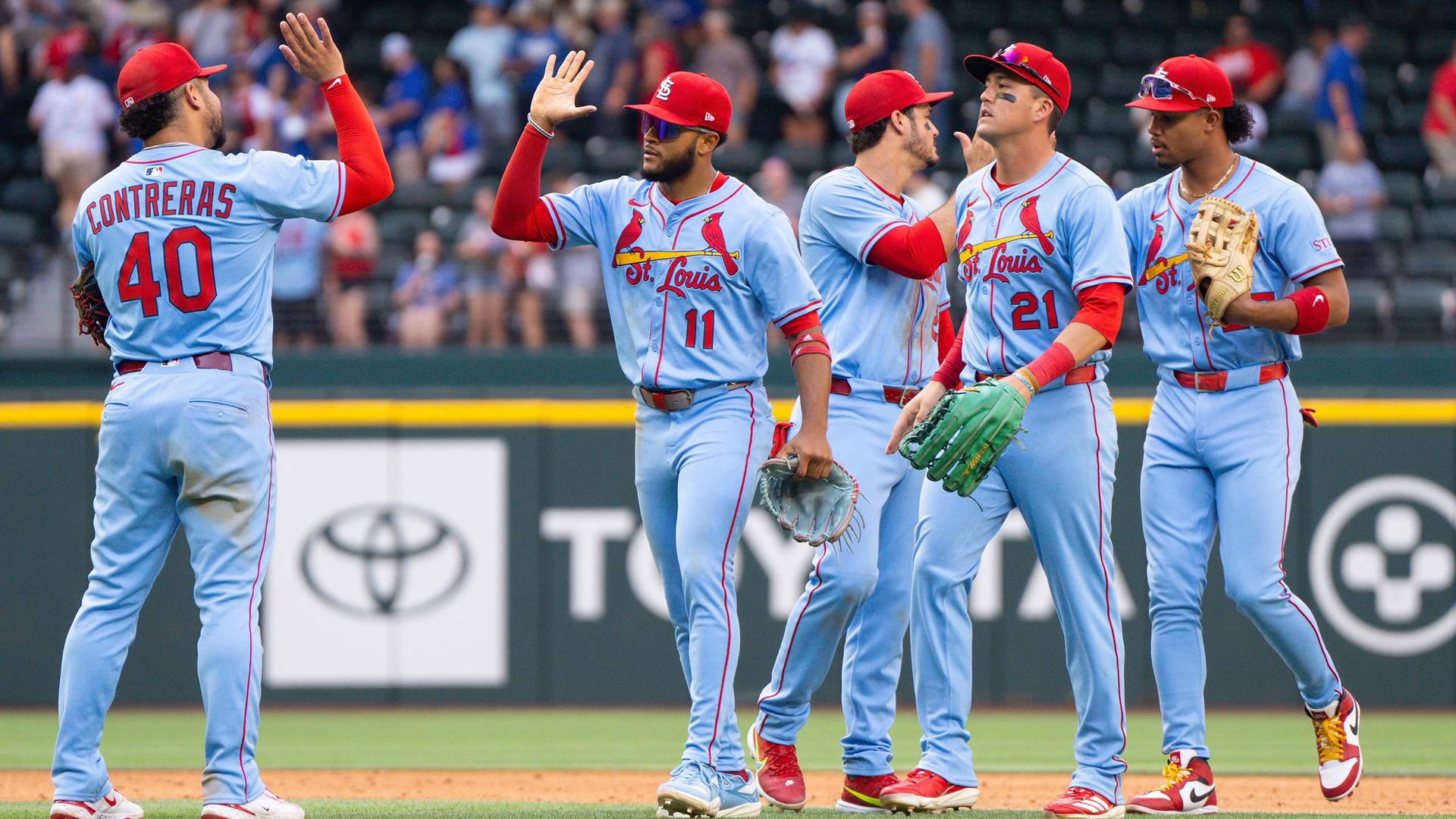 Willson Contreras, Victor Scott II, Nolan Arenado, Lars Nootbar and Jose Barrero