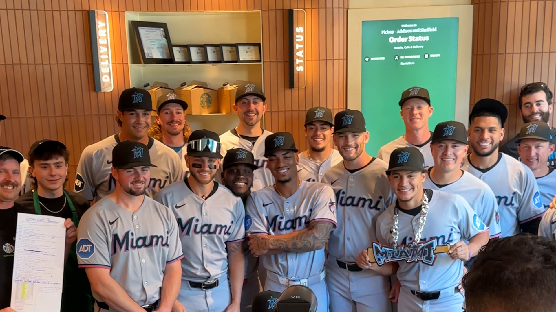 Marlins visit Starbucks