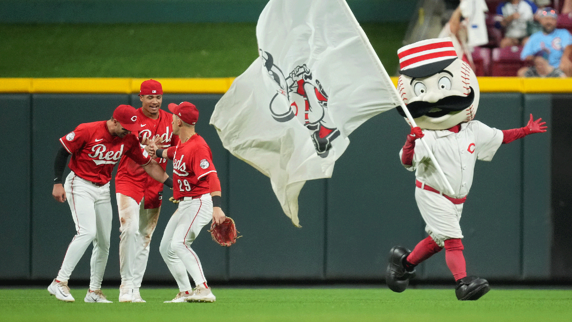 From left: Spencer Steer, Noelvi Marte and TJ Friedl