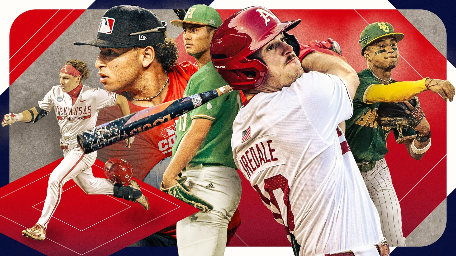 Charles Davalan, Gustavo Melendez, Itsuki Takemoto, Brent Iredale, and Tyriq Kemp were some notable selections at the 2025 MLB Draft. Design by Tom Forget. 