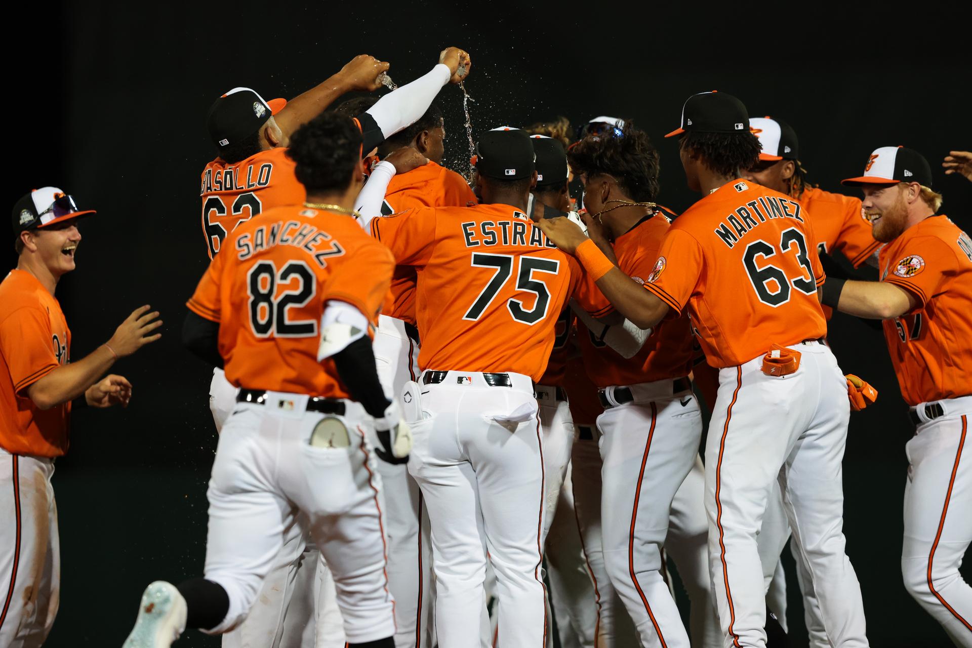 Orioles prospects celebrating walk-off