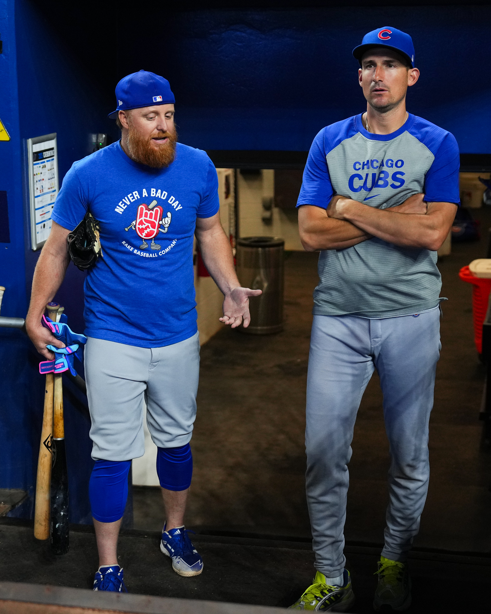 Justin Turner and bench coach Ryan Flaherty
