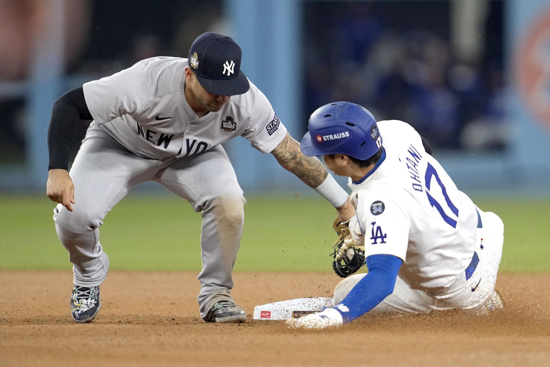 Gleyber Torres tags out Shohei Ohtani