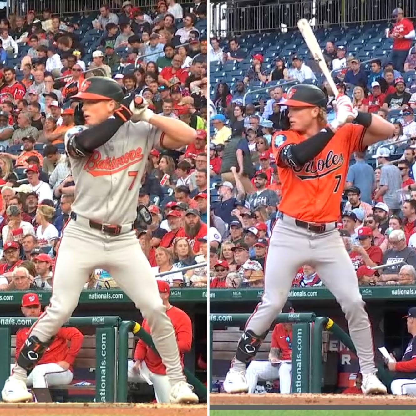 Jackson Holiday: April 22 (Gray) vs. April 23 (Orange)
