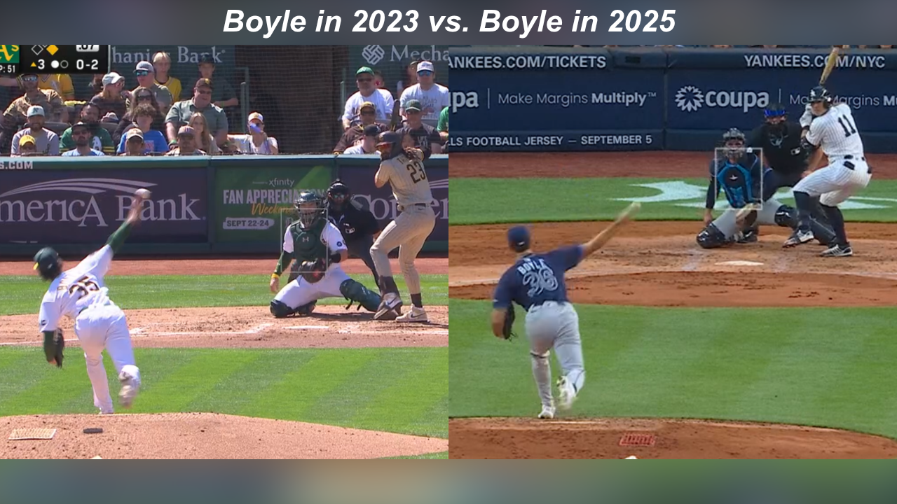 Joe Boyle's arm slot in 2023 vs. 2025