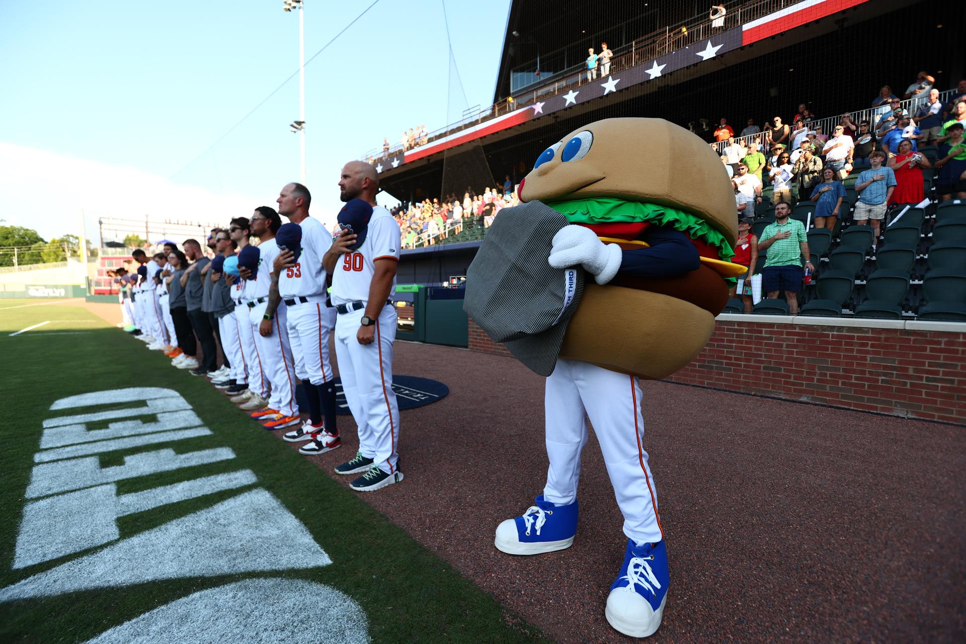 Chuck during the anthem