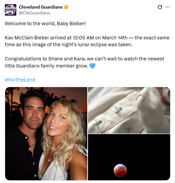 CleGuardians post welcome to Baby Bieber