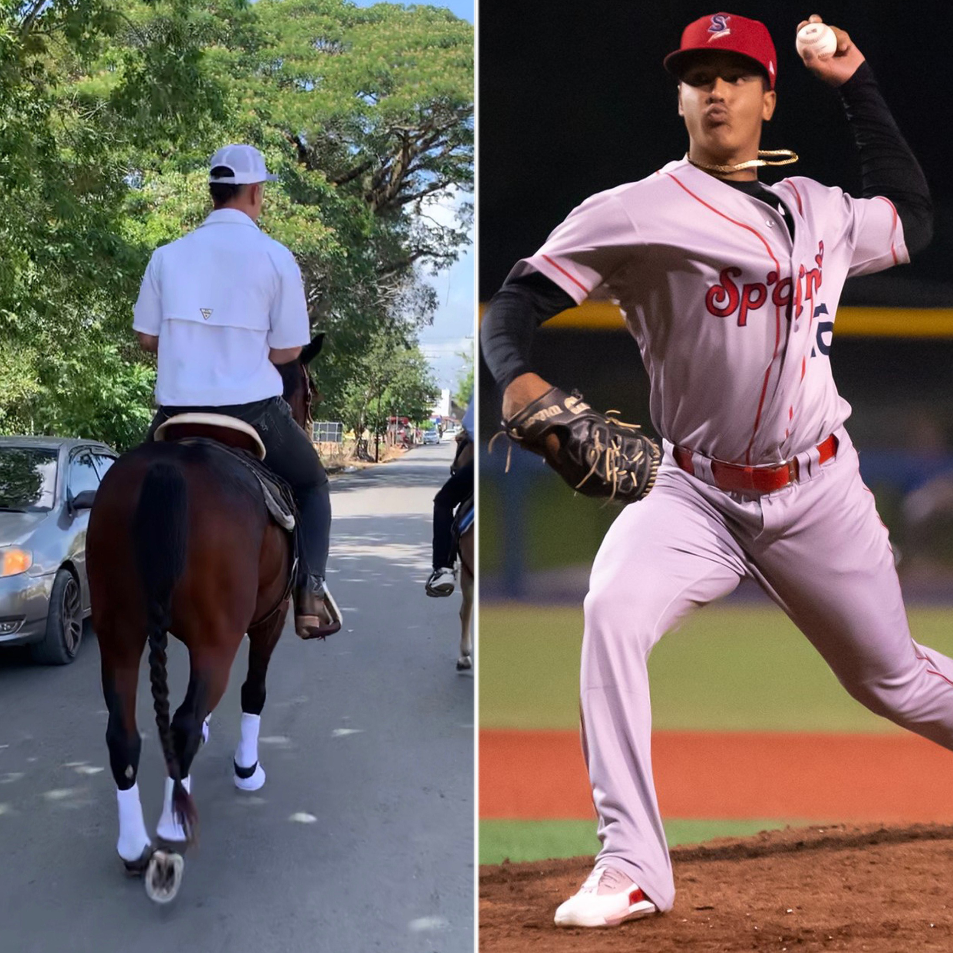 Welinton Herrera riding a horse and on the mound