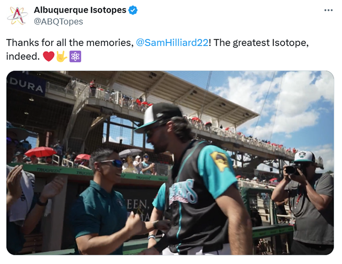 Triple-A Albuquerque's post on Sam Hilliard