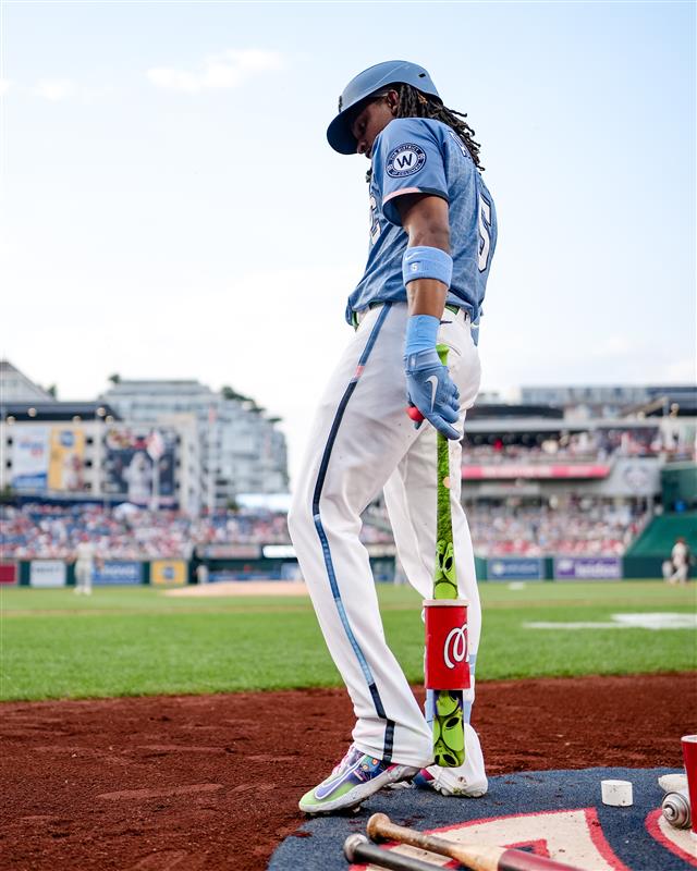 CJ Abrams in on-deck circle with his alien bat