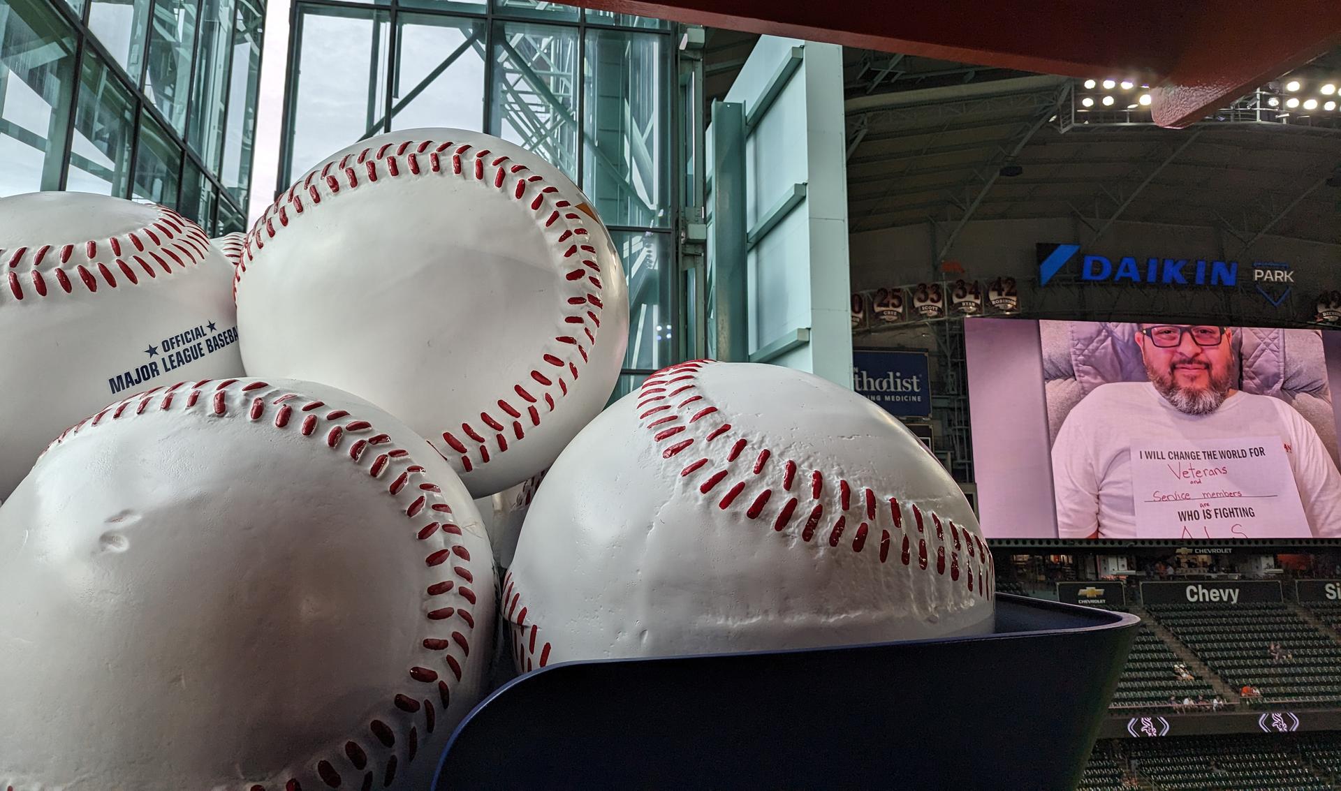View of the baseballs inside the Phillips 66 Home Run Train at Daikin Park
