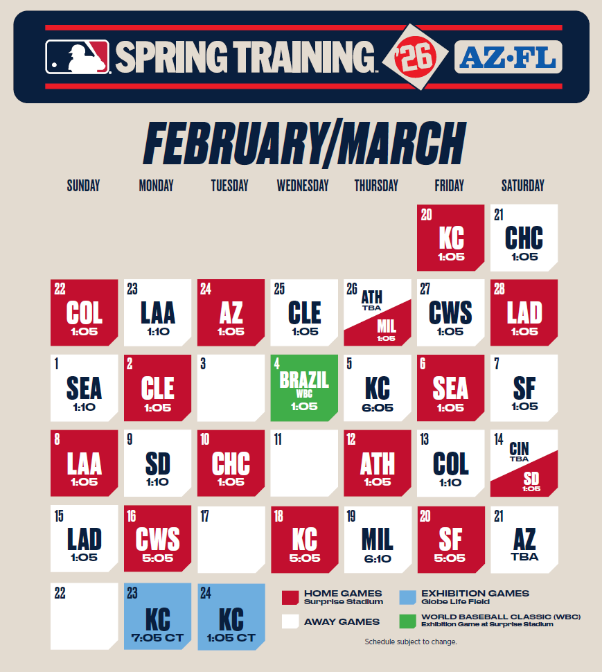 Rangers' Spring Training schedule