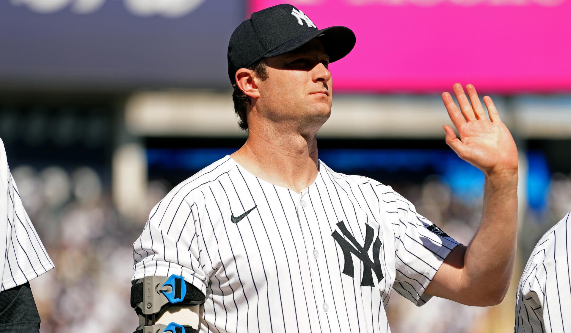 Gerrit Cole waves to the Yankee Stadium crowd