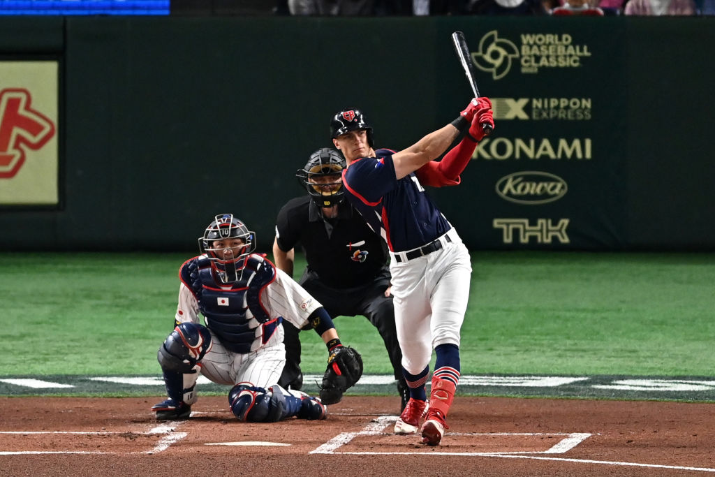 Marek Chlup swings at the 2023 World Baseball Classic. 