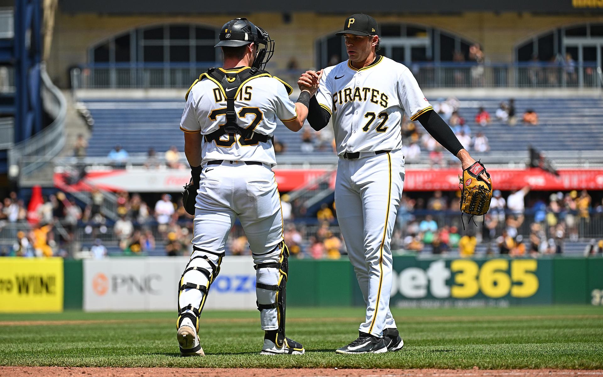 Isaac Mattson and Henry Davis after a Pirates win