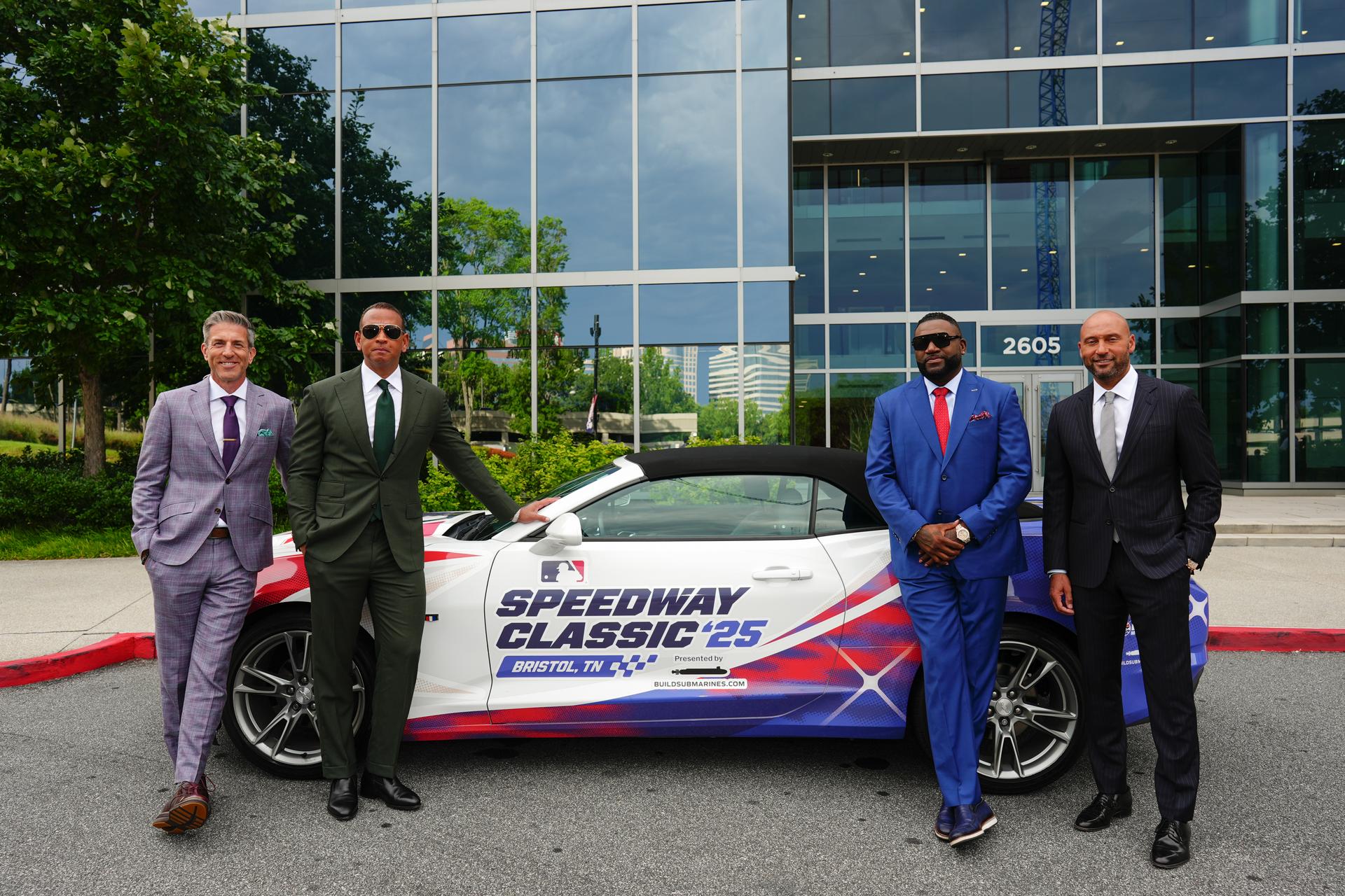 Kevin Burkhardt, Alex Rodriguez, David Ortiz and Derek Jeter