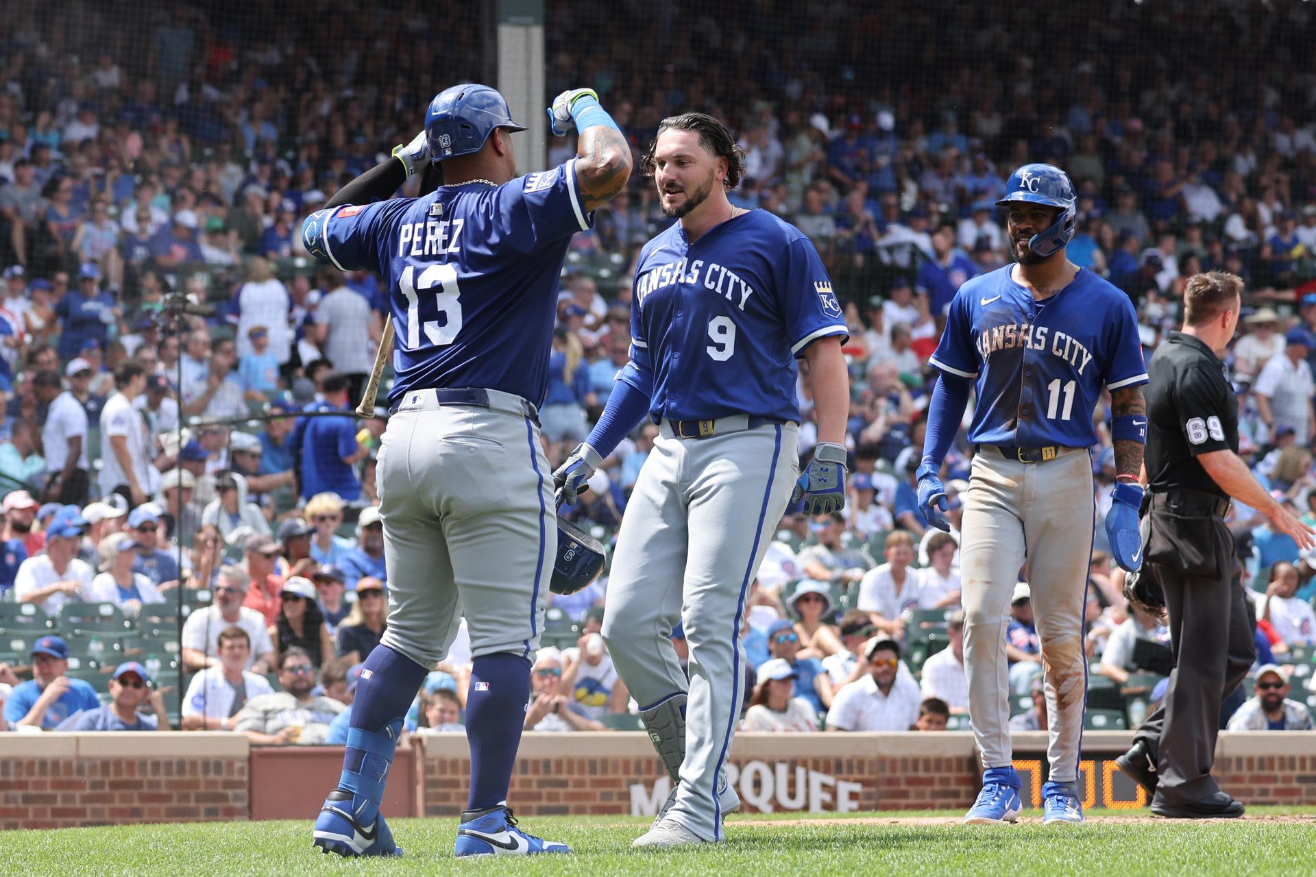 Salvador Perez, Vinnie Pasquantino and Maikel Garcia