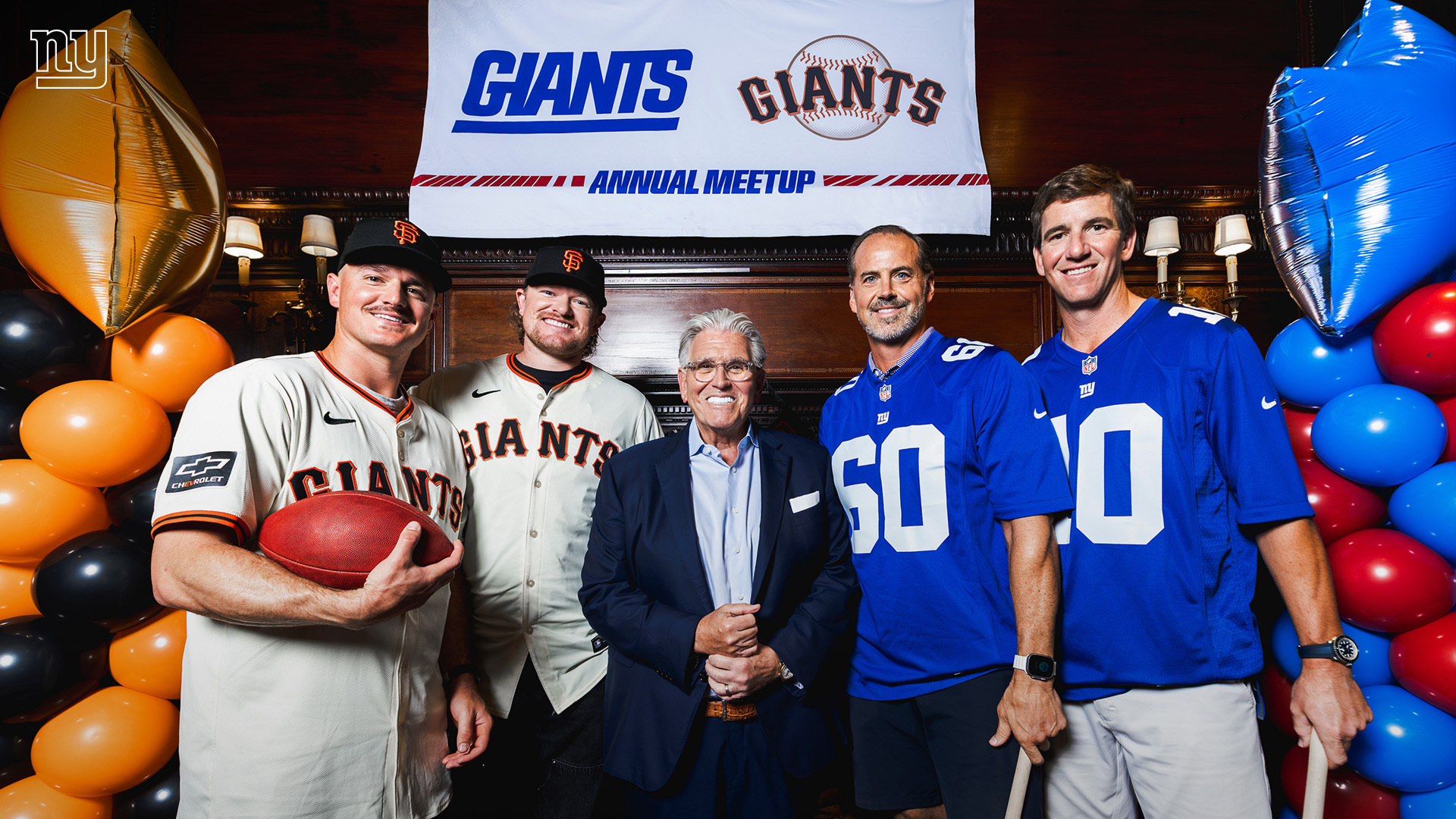 From L to R: Matt Chapman, Logan Webb, Mike Francesa, Shaun O'Hara, Eli Manning