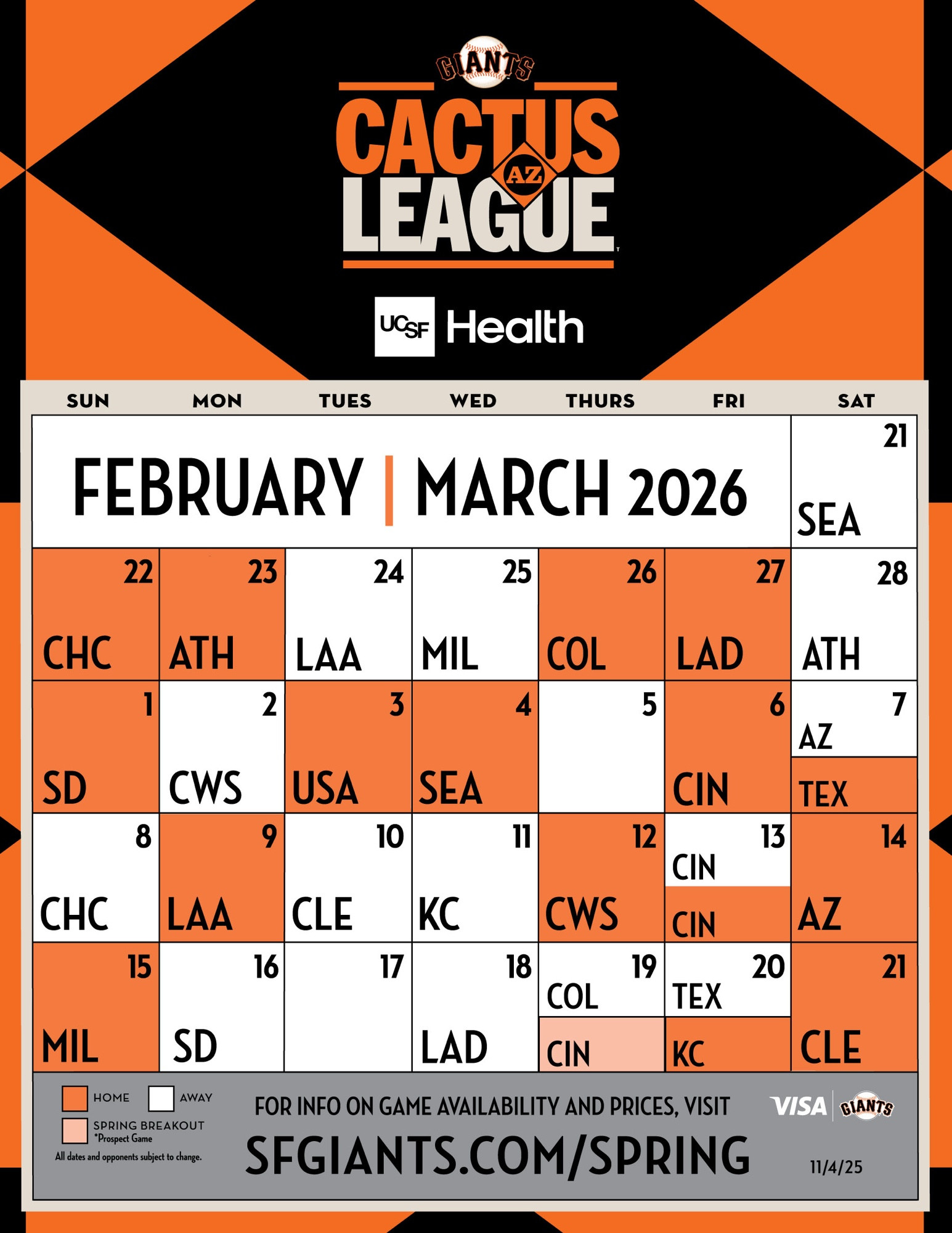 Giants' Cactus League schedule