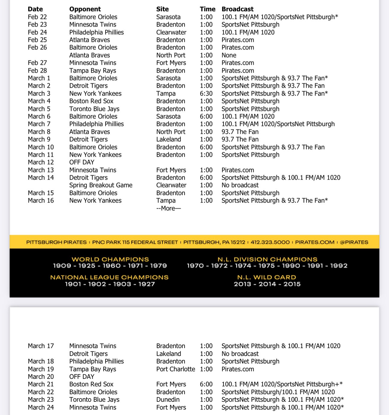 Pirates' 2025 Spring Training broadcast schedule