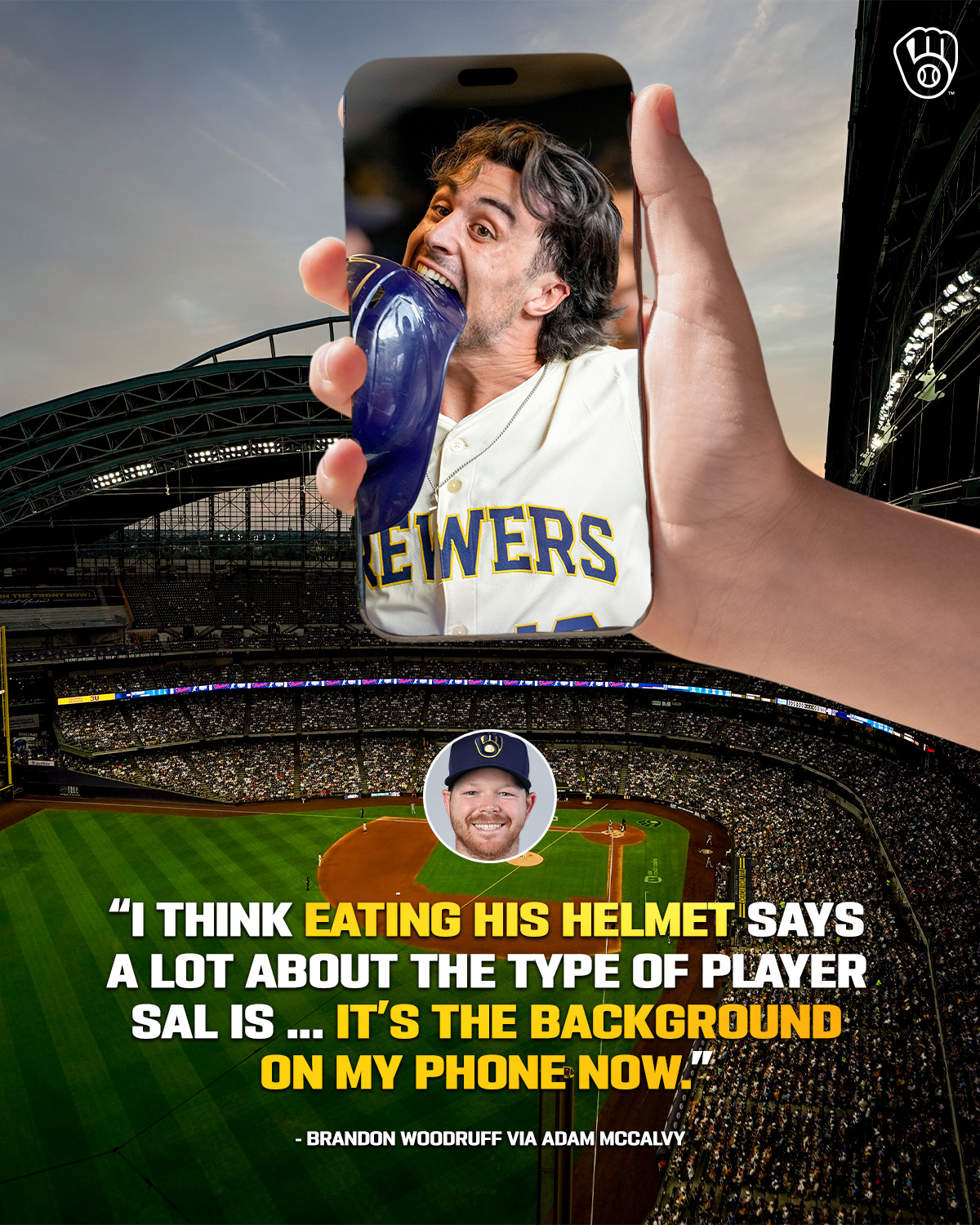 Sal Frelick eating his helmet