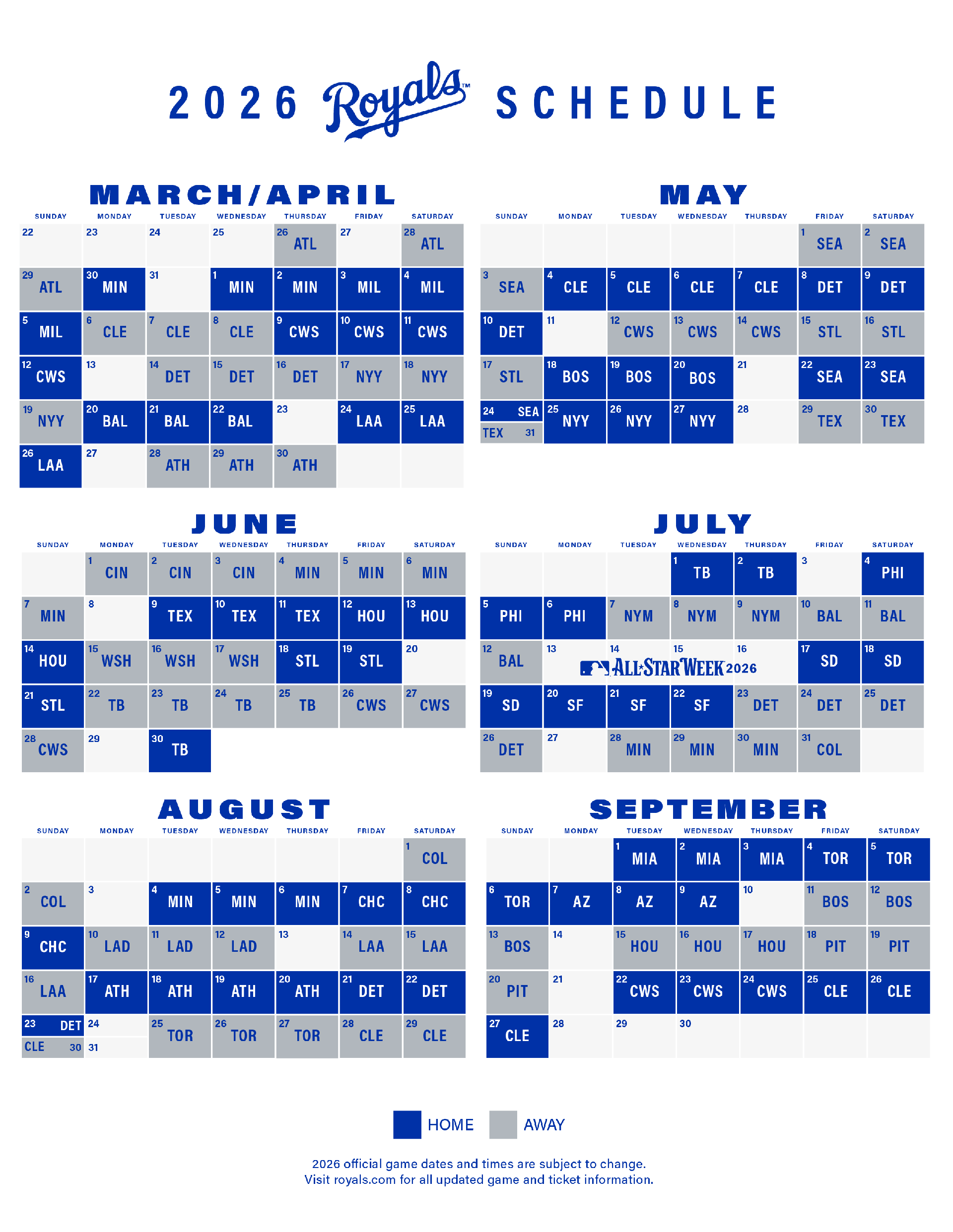 Royals' 2026 schedule