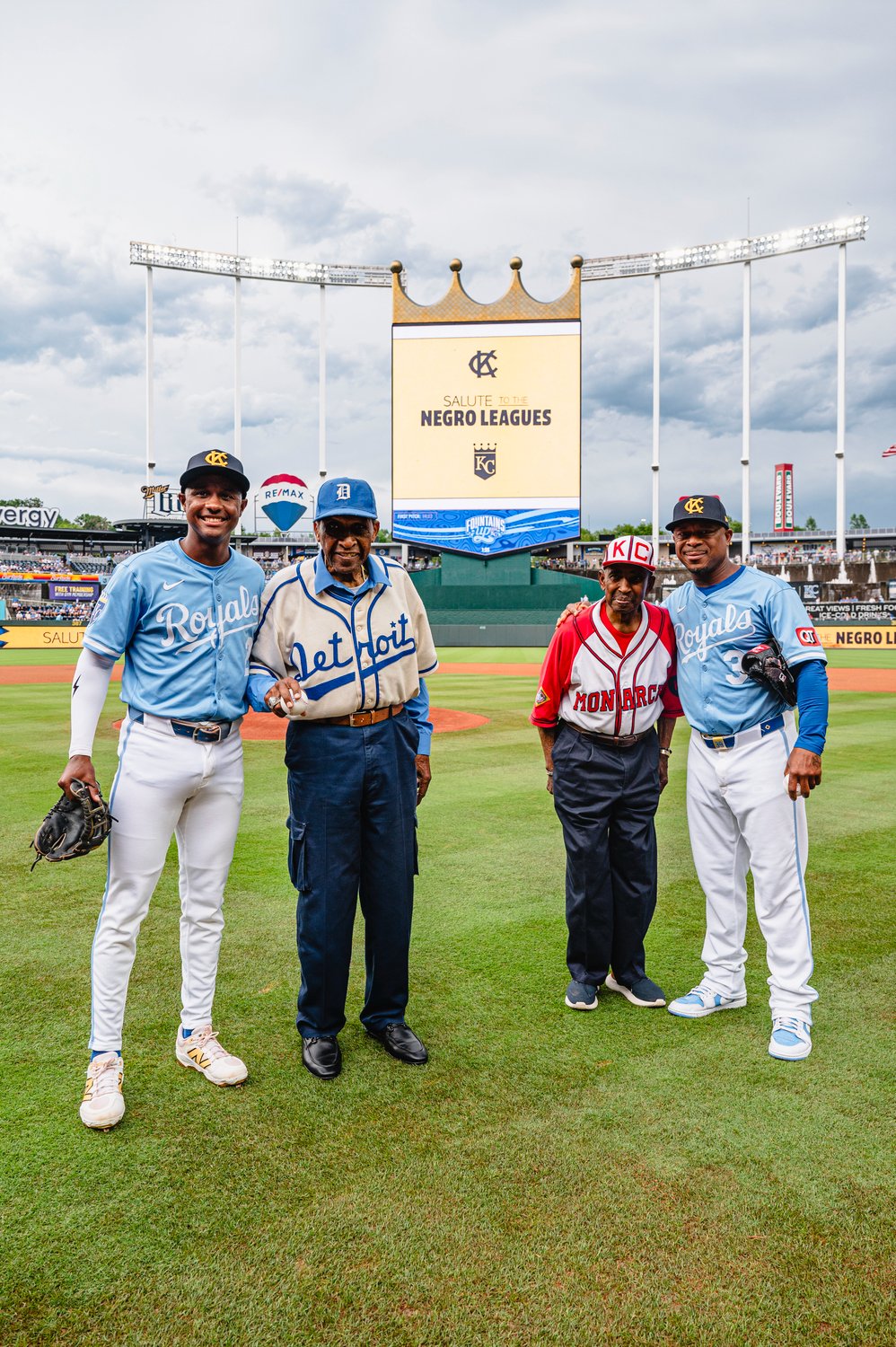 Sam Allen and Pedro Sierra after throwing their first pitch (courtesy of Amy Kontras/Royals)