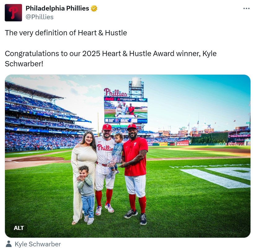Kyle Schwarber getting Heart & Hustle Award