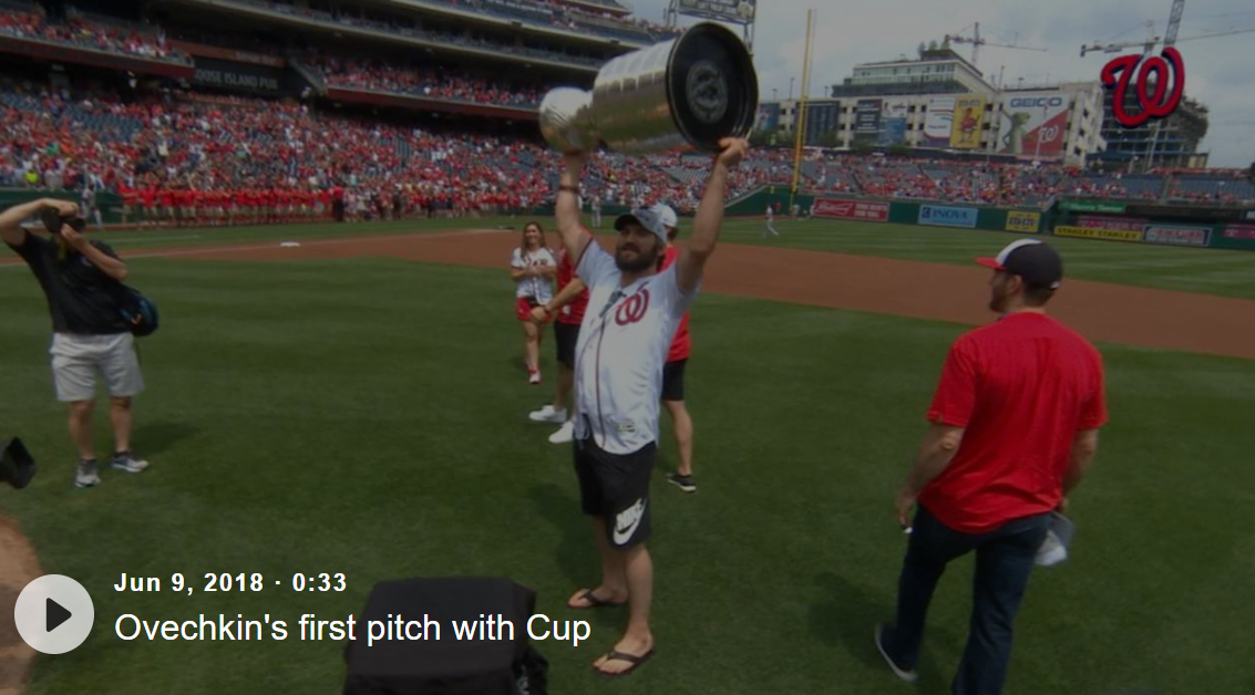Ovechkin's first pitch with Cup