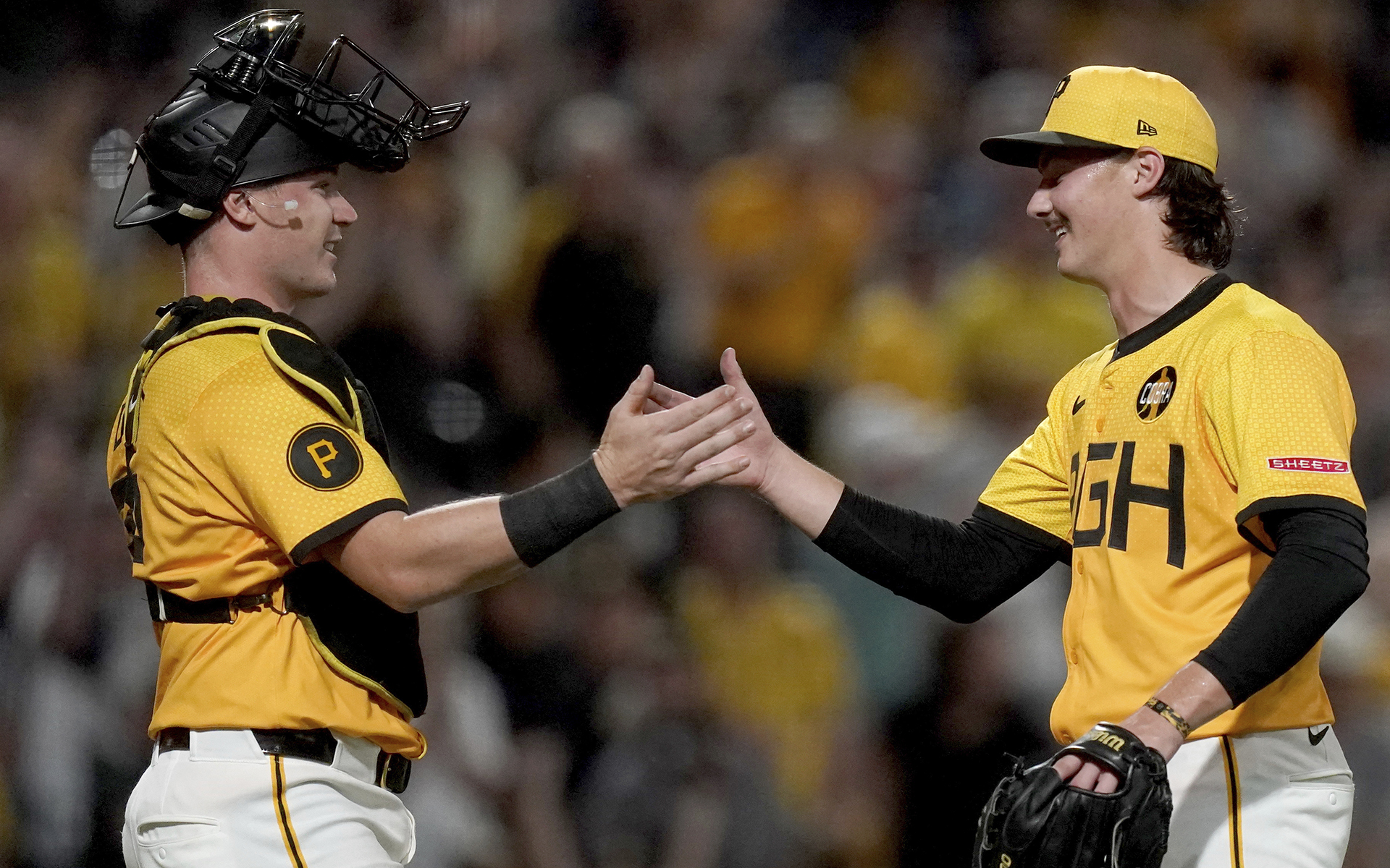 Henry Davis and Bubba Chandler celebrate Friday's final out