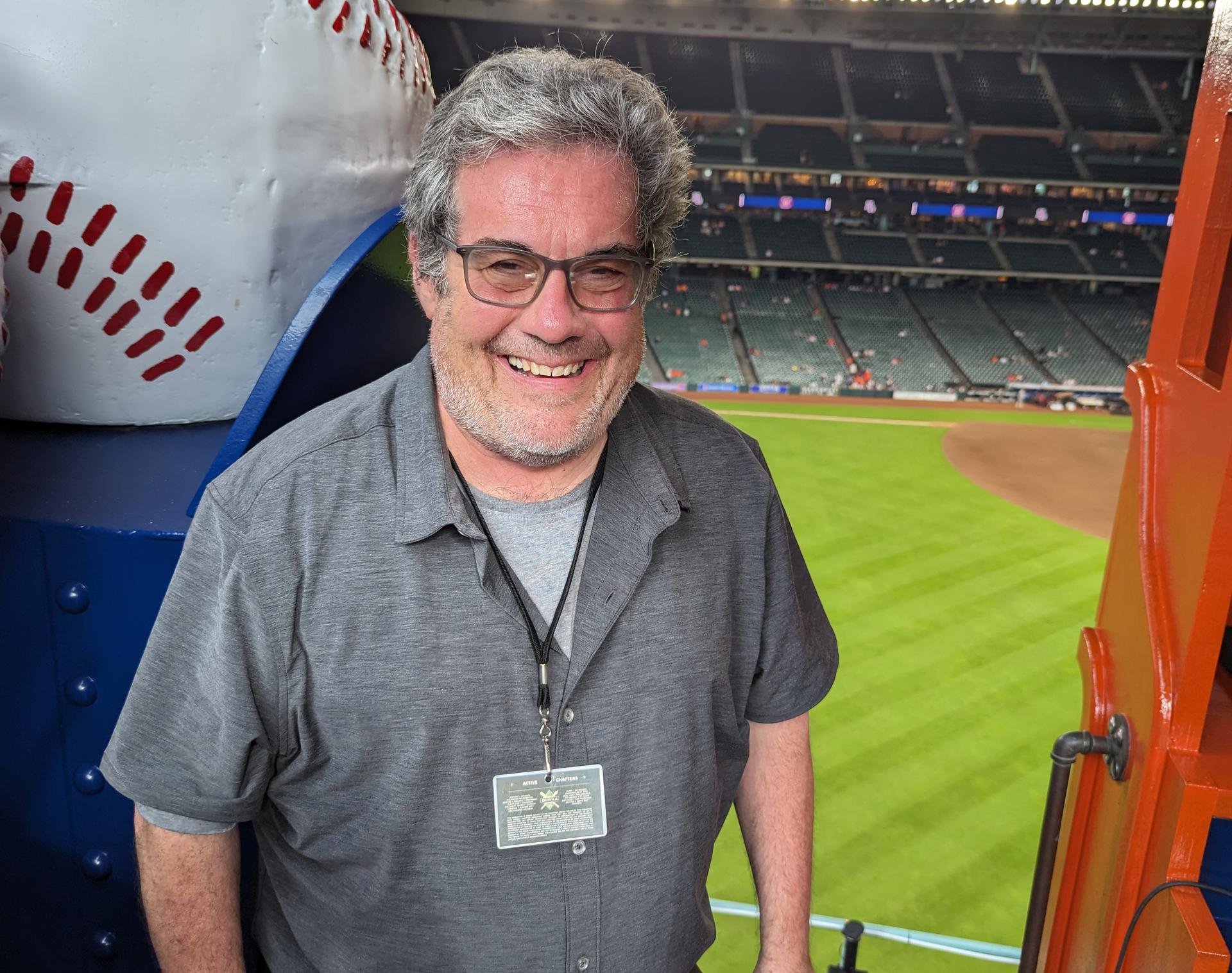 Scott Merkin in the Phillips 66 Home Run Train at Daikin Park