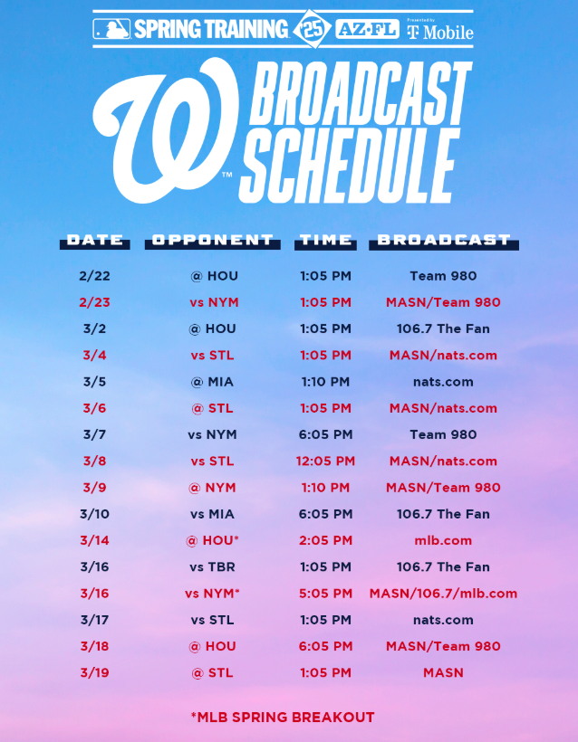 Nats' 2025 spring broadcast schedule