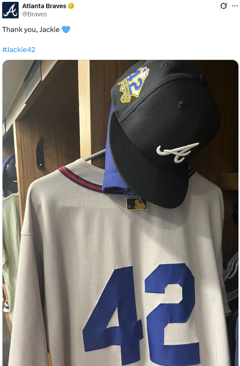 Braves post on X about Jackie Robinson Day