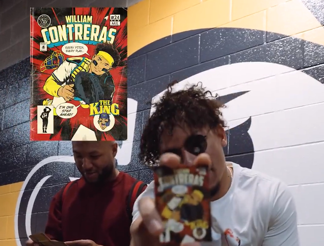 William Contreras with his trading card