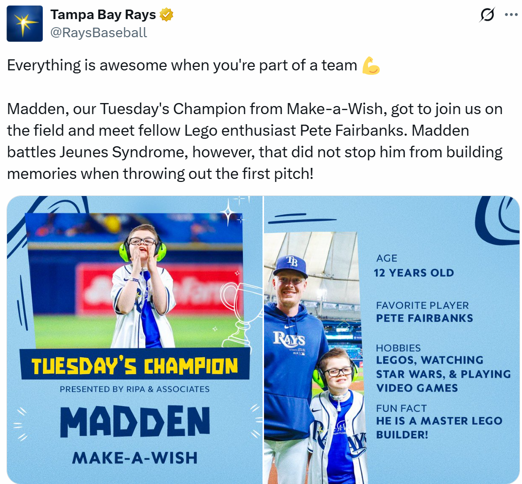 Rays post on X about Pete Fairbanks