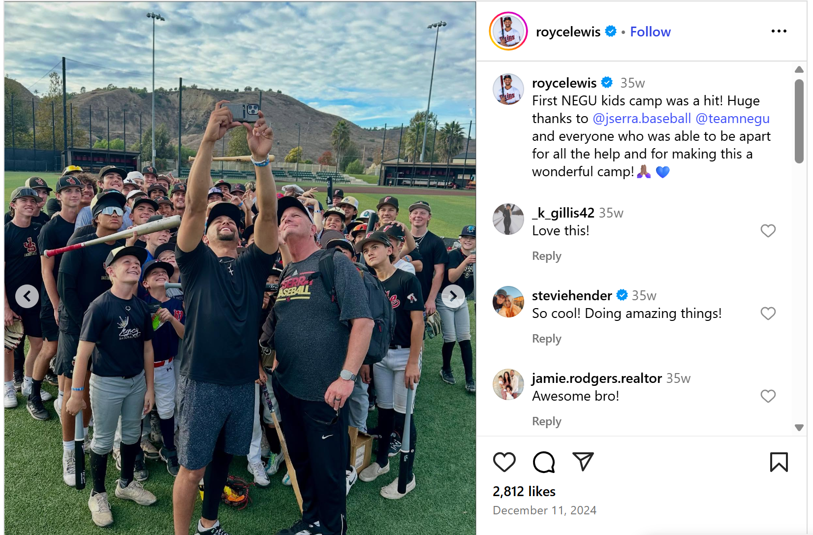 Royce Lewis Instagram post about NEGU