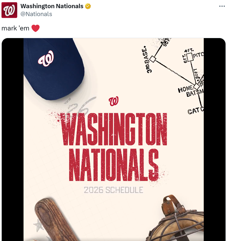 Nationals post on X about 2026 schedule
