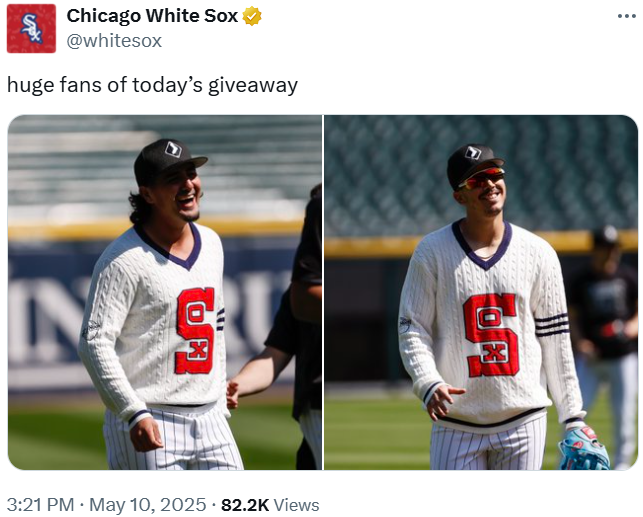 White Sox in giveaway sweaters
